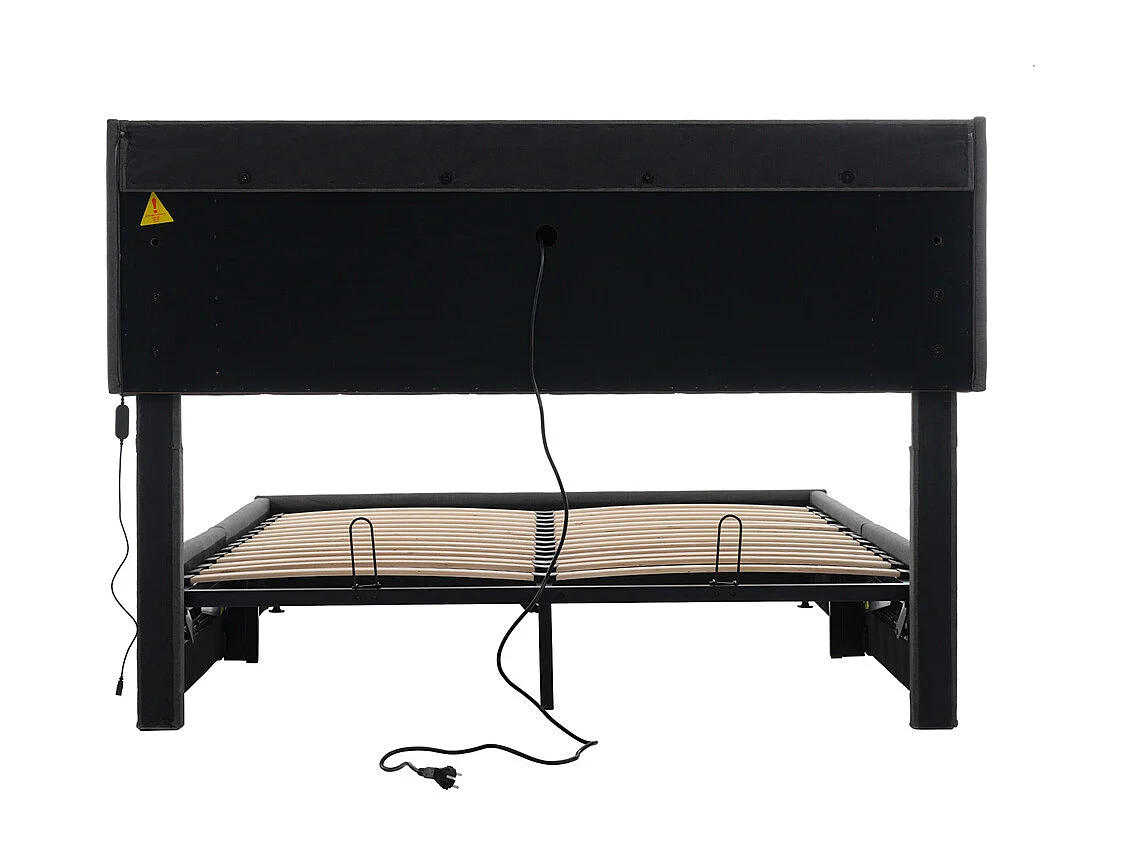 Volwassen bed 140x200 cm gestoffeerd bed met LED-verlichting opbergbed tweepersoonsbed grijs linnen