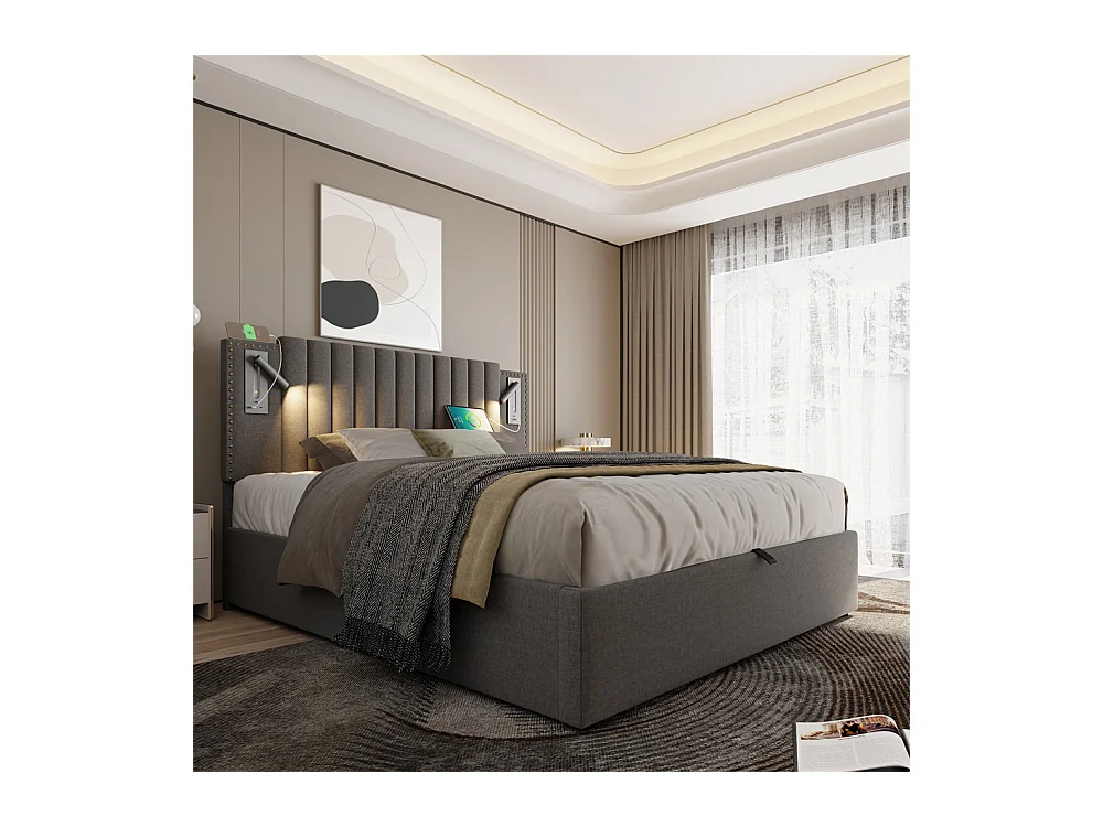 Volwassen bed 140x200 cm bed gestoffeerd bed lattenbodem tweepersoonsbed beige fluweel