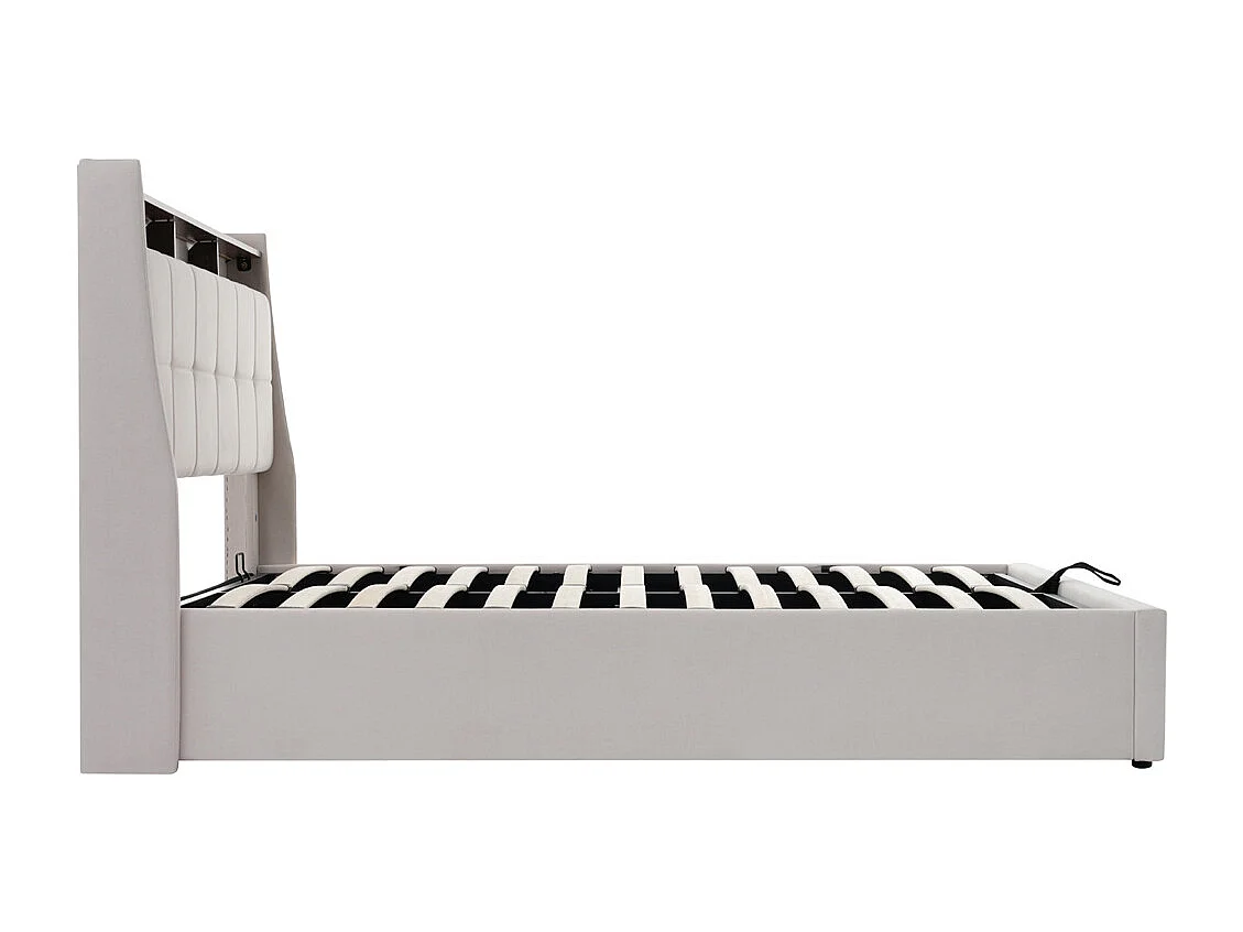 Gestoffeerd bed 140x200cm, tweepersoonsbed met metalen lattenbodem, jeugdbed, linnen, beige (zonder matras)