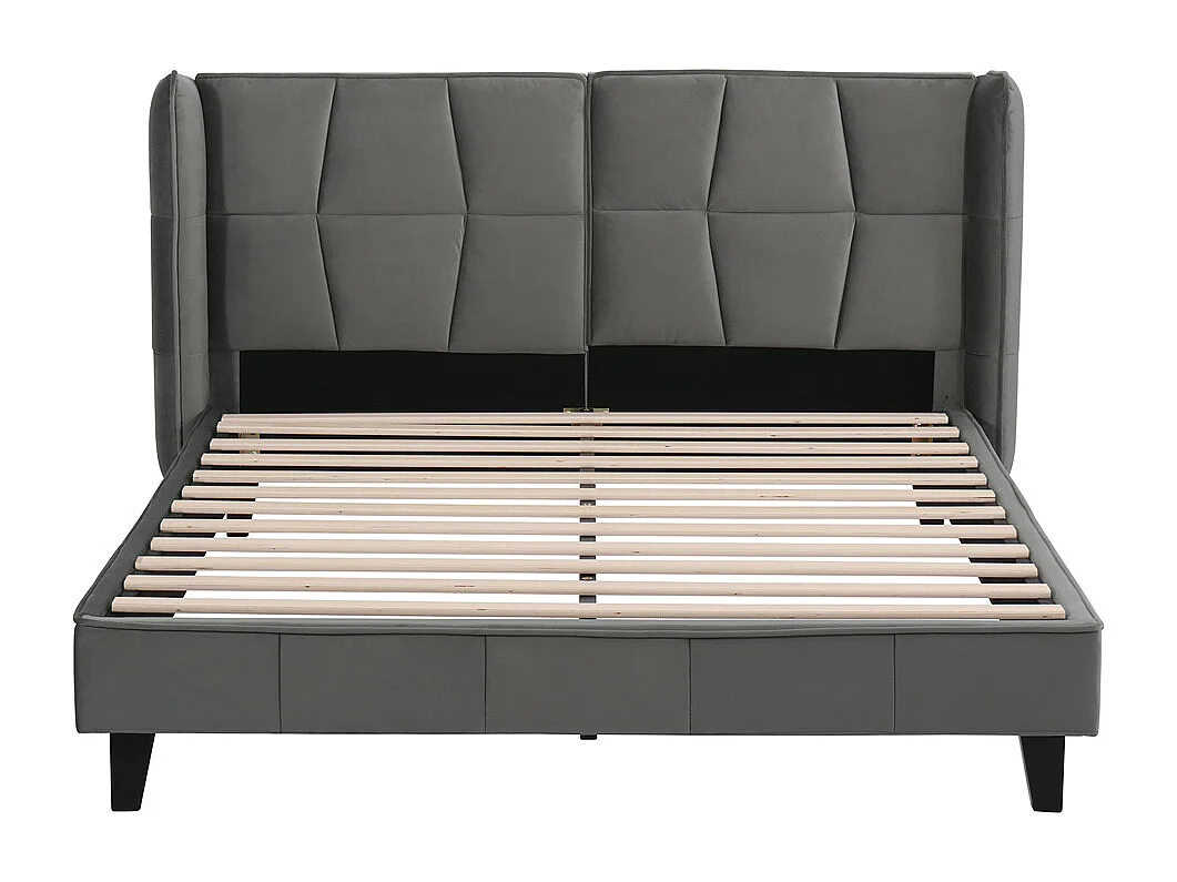 Volwassen bed 140x200cm gestoffeerd bed met lattenbodem tweepersoonsbed grijs fluweel
