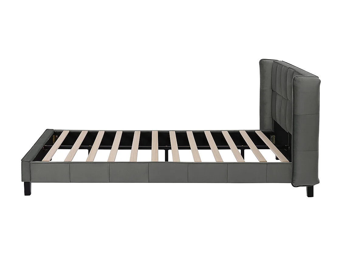 Volwassen bed 140x200cm gestoffeerd bed met lattenbodem tweepersoonsbed grijs fluweel