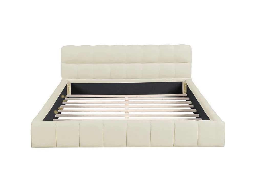 Lit adulte lit 140x190 cm lit rembourré avec sommier à lattes lit double lin beige