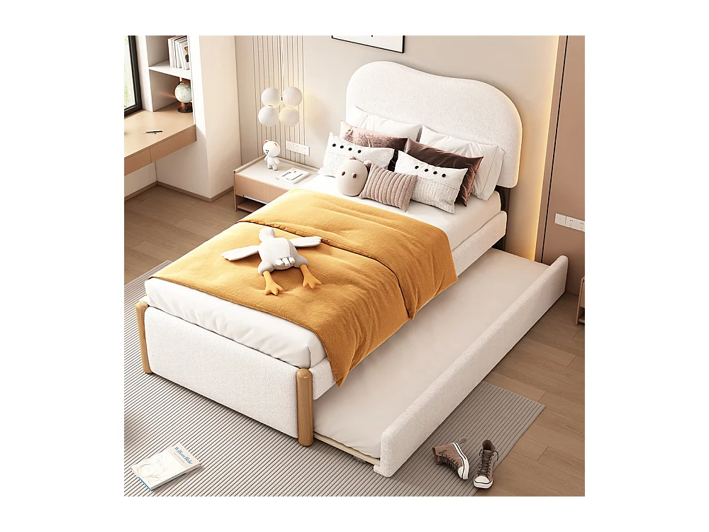 Gestoffeerd vlak bed 90 x 200 cm, met uitschuifbed, zacht, wit