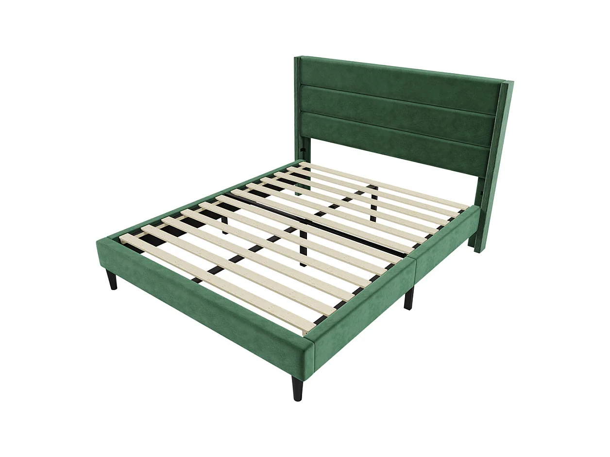 Volwassen bed 140x200 cm bed gestoffeerd bed lattenbodem Eenpersoons donkergroen fluweel