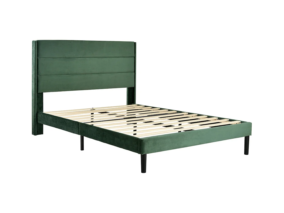 Volwassen bed 140x200 cm bed gestoffeerd bed lattenbodem Eenpersoons donkergroen fluweel