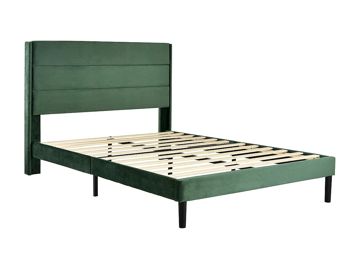 Volwassen bed 140x200 cm bed gestoffeerd bed lattenbodem Eenpersoons donkergroen fluweel