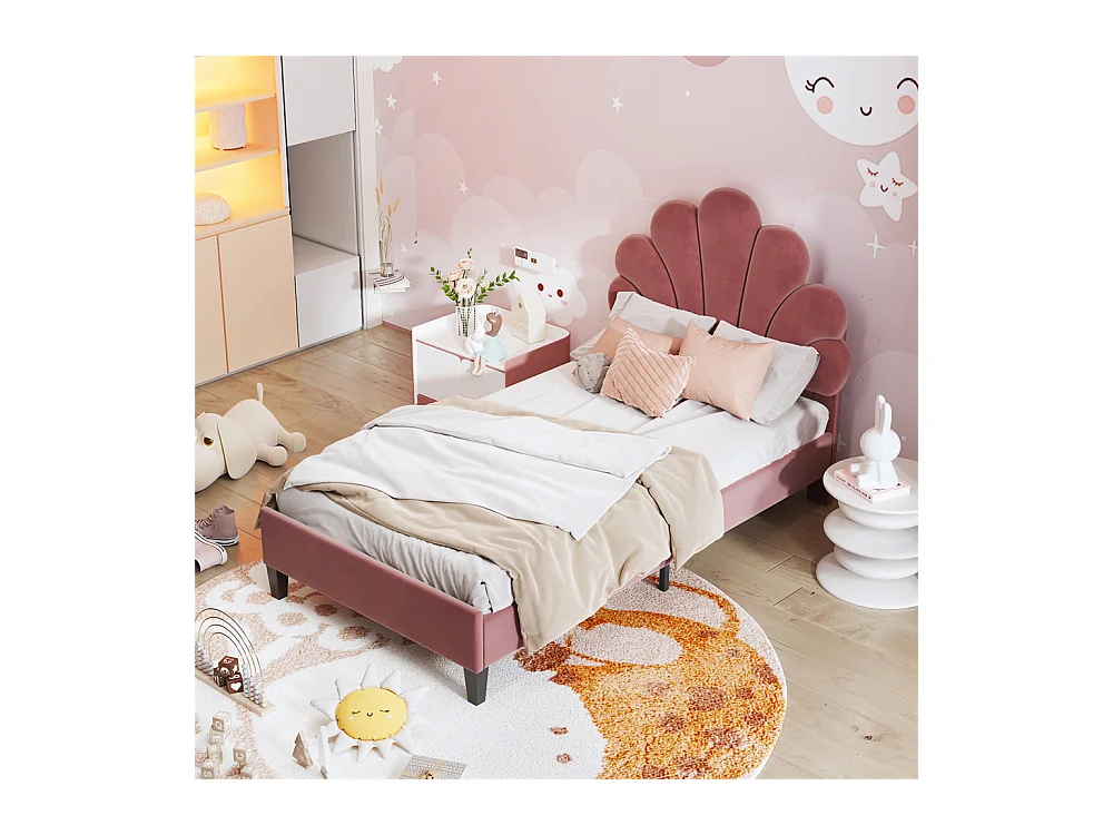 Volwassen bed 90x200 cm bed gestoffeerd bedframe lattenbodem Eenpersoons fluweel rode bonenpasta