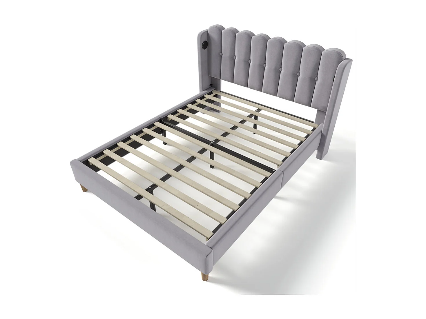 Volwassen bed 160x200 cm gestoffeerd bed met usb type c oplaadfunctie tweepersoonsbed grijs linnen