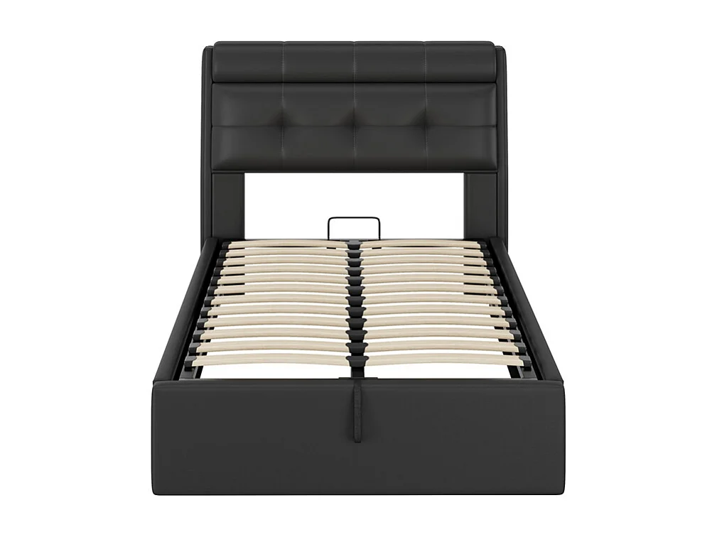 Lit adulte lit 90x200 cm lit rembourré hydraulique Single avec sommier à lattes pu noir