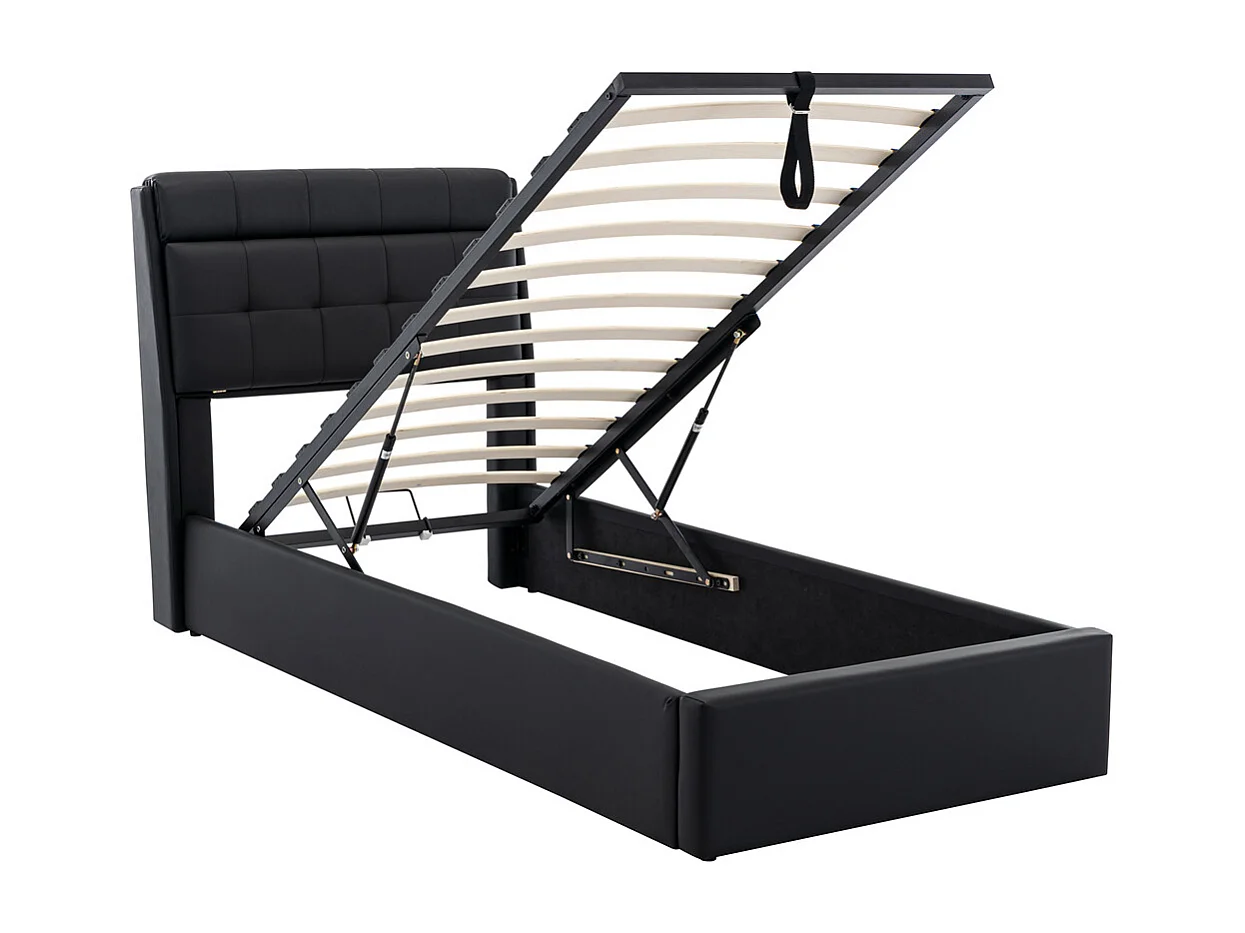 Lit adulte lit 90x200 cm lit rembourré hydraulique Single avec sommier à lattes pu noir