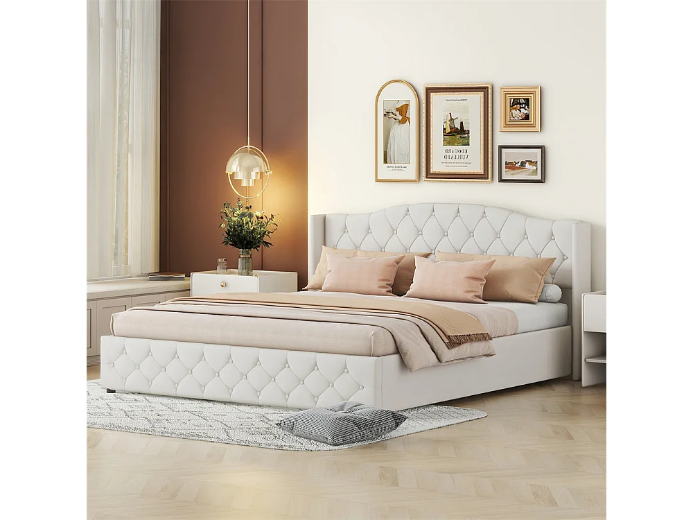 Lit adulte lit 180x200 cm avec palier hydraulique lit plat lit double lin beige