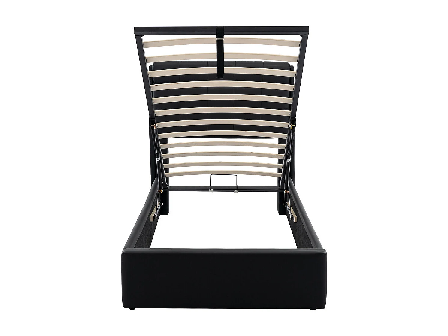 Volwassen bed 90x200 cm hydraulisch gestoffeerd bed Eenpersoonsbed met zwarte PU lattenbodem