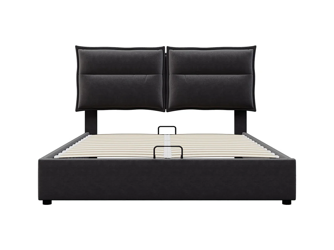 Tweepersoonsbed, hydraulisch gestoffeerd bed 140x200cm, opbergbed met metalen lattenbodem, fluweel, zwart, zonder matras