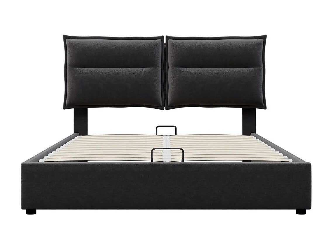 Tweepersoonsbed, hydraulisch gestoffeerd bed 140x200cm, opbergbed met metalen lattenbodem, fluweel, zwart, zonder matras