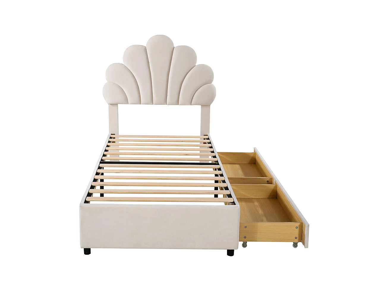 Lit adulte lit 90x200 cm lit rembourré lit cadre à lamelles lit 2 compartiments de rangement Single velours beige