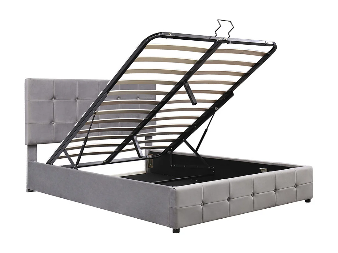 Volwassen bed 140x200 cm hydraulisch gestoffeerd bed opbergbed tweepersoonsbed grijs fluweel