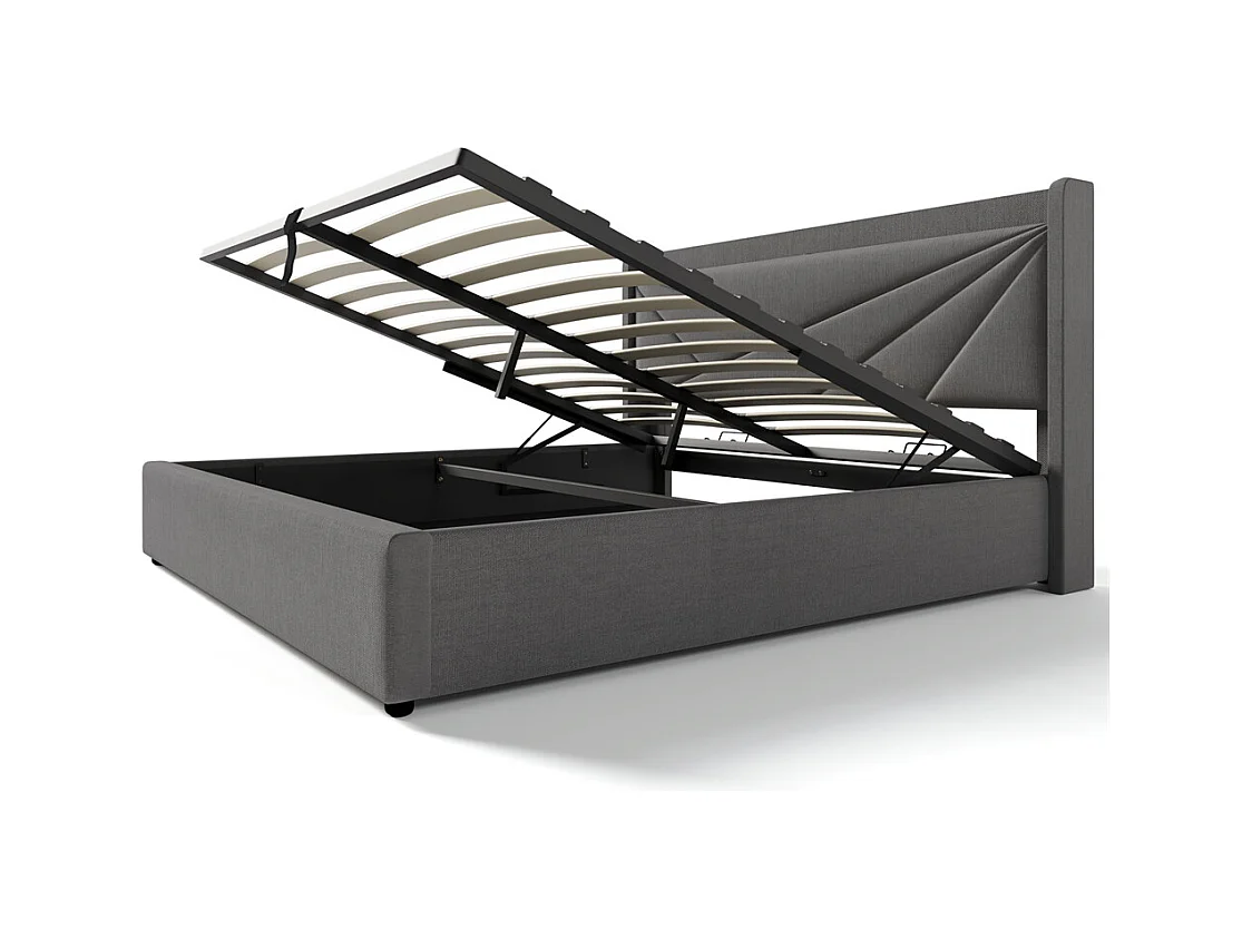 Lit rembourré lit coffre 140x200 cm lit de rangement lit tête de lit à fonction de charge usb type c lit double coton lin gris