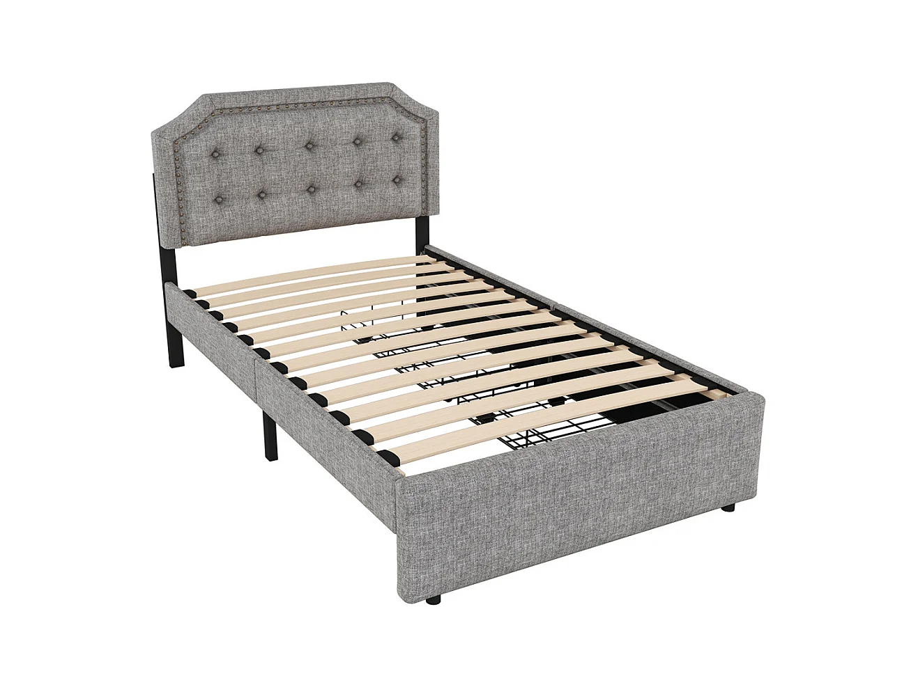 Volwassen bed 90x200 cm vlak bed gestoffeerd bed 2 laden Eenpersoonsbed grijs