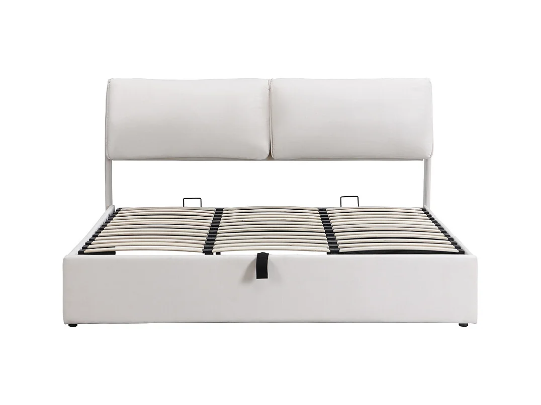 Lit rembourré hydraulique lit coffre 180x200 cm lit de rangement lit trois tiroirs lit cadre et tête de lit à lattes velours blanc