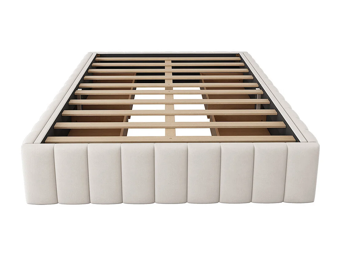 Volwassen bed 140x200 cm gestoffeerd bed met 4 lades Eenpersoonsbed beige fluweel