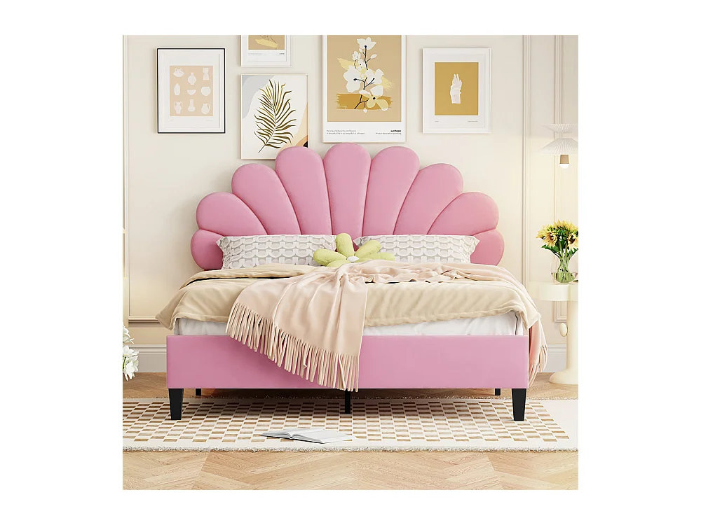 Volwassen bed 140x200 cm bed gestoffeerd bed lattenbodem tweepersoonsbed roze fluweel