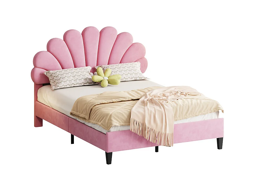 Volwassen bed 140x200 cm bed gestoffeerd bed lattenbodem tweepersoonsbed roze fluweel
