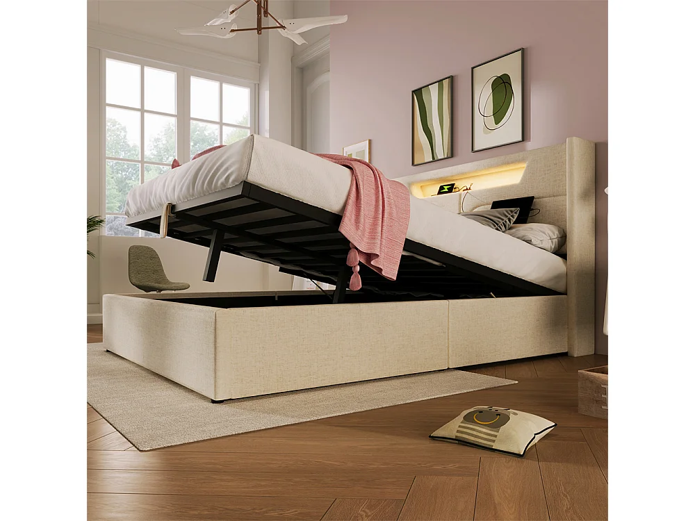 Volwassen bed 140x200 cm bed gestoffeerd bed lattenbodem tweepersoonsbed roze fluweel