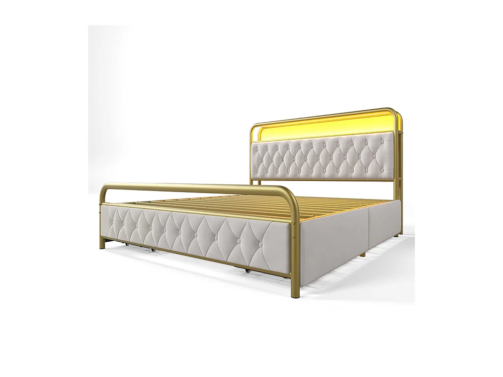 Lit adulte lit 140x200 cm lit rembourré avec 4 tiroirs lit double velours blanc