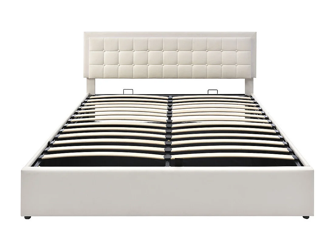 Volwassen bed 140x200 cm bed gestoffeerd bed opbergbed lattenbodem led verlichting bar tweepersoonsbed wit PU leer