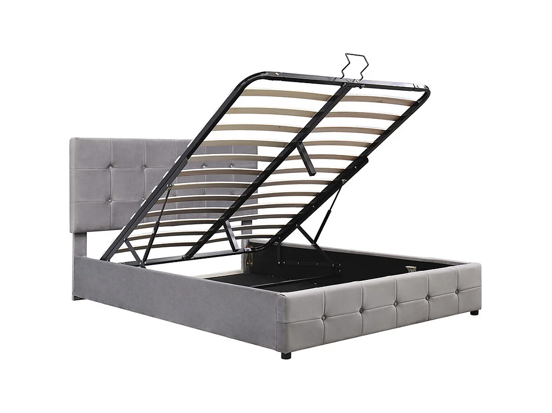 Lit adulte lit 140x200 cm lit rembourré hydraulique lit de rangement lit double velours gris