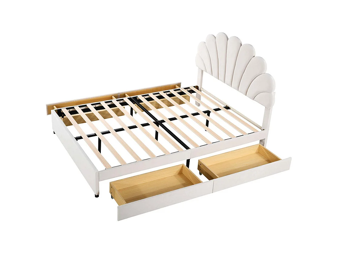 Lit adulte lit 140x200 cm lit rembourré lit cadre à lamelles lit 4 compartiments de rangement lit double velours beige