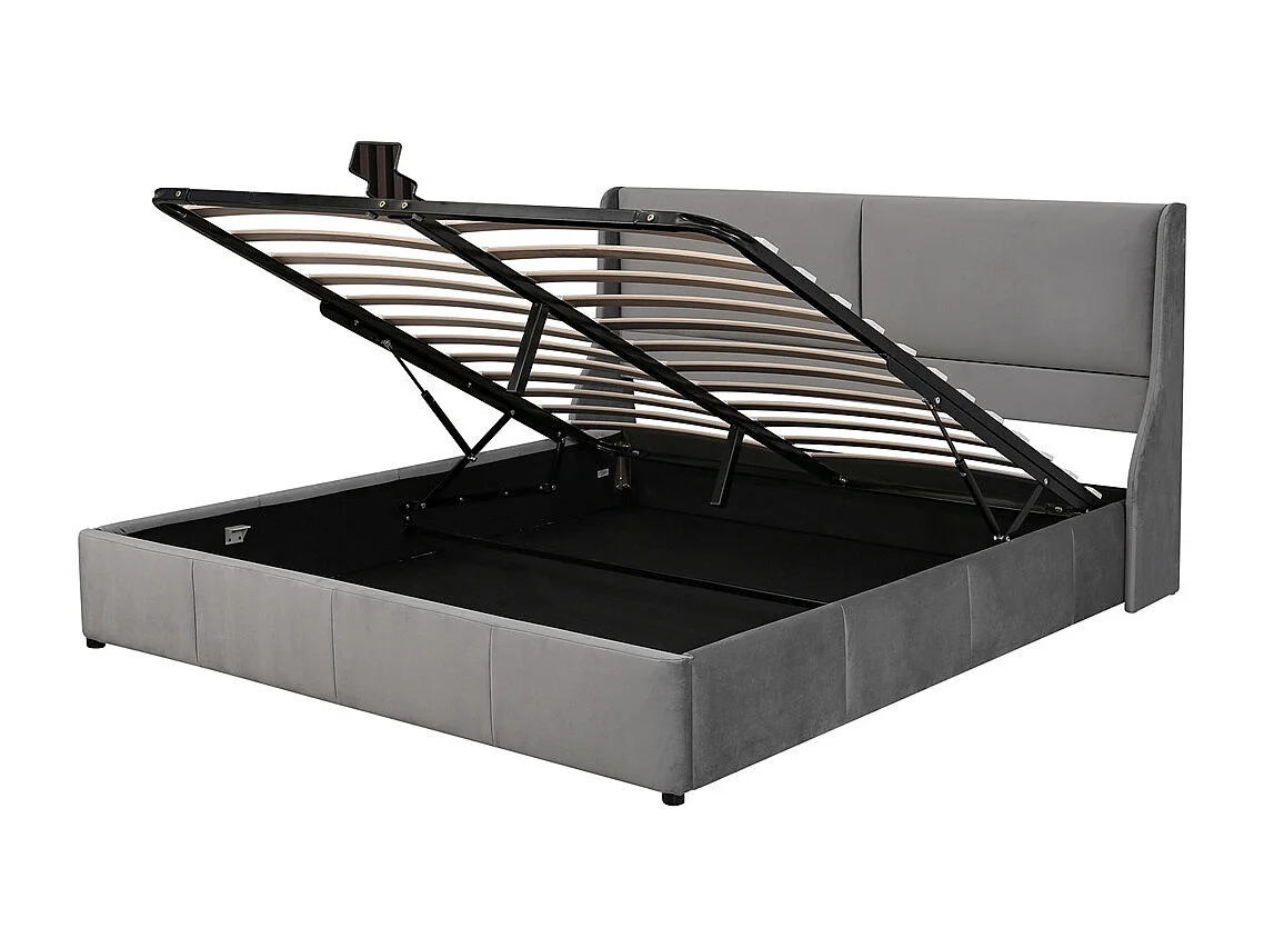 Volwassen bed opbergbed 180x200 cm opbergbed hydraulisch gestoffeerd bed metalen bed tweepersoonsbed grijs fluweel