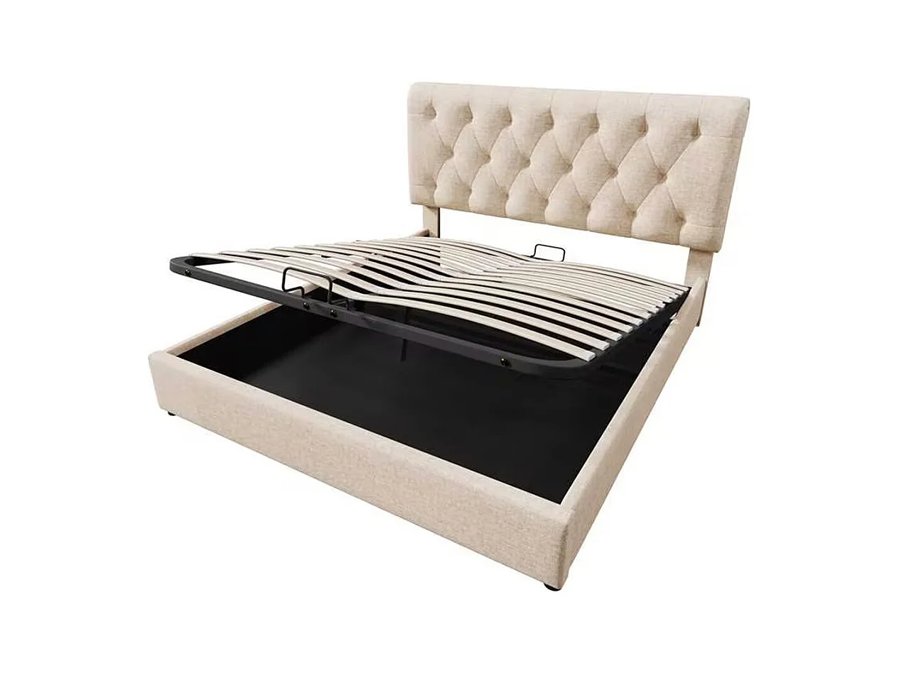 Lit adulte lit coffre lit 140x200 cm lit de rangement lit rembourré hydraulique lit en métal lit double lin gris clair