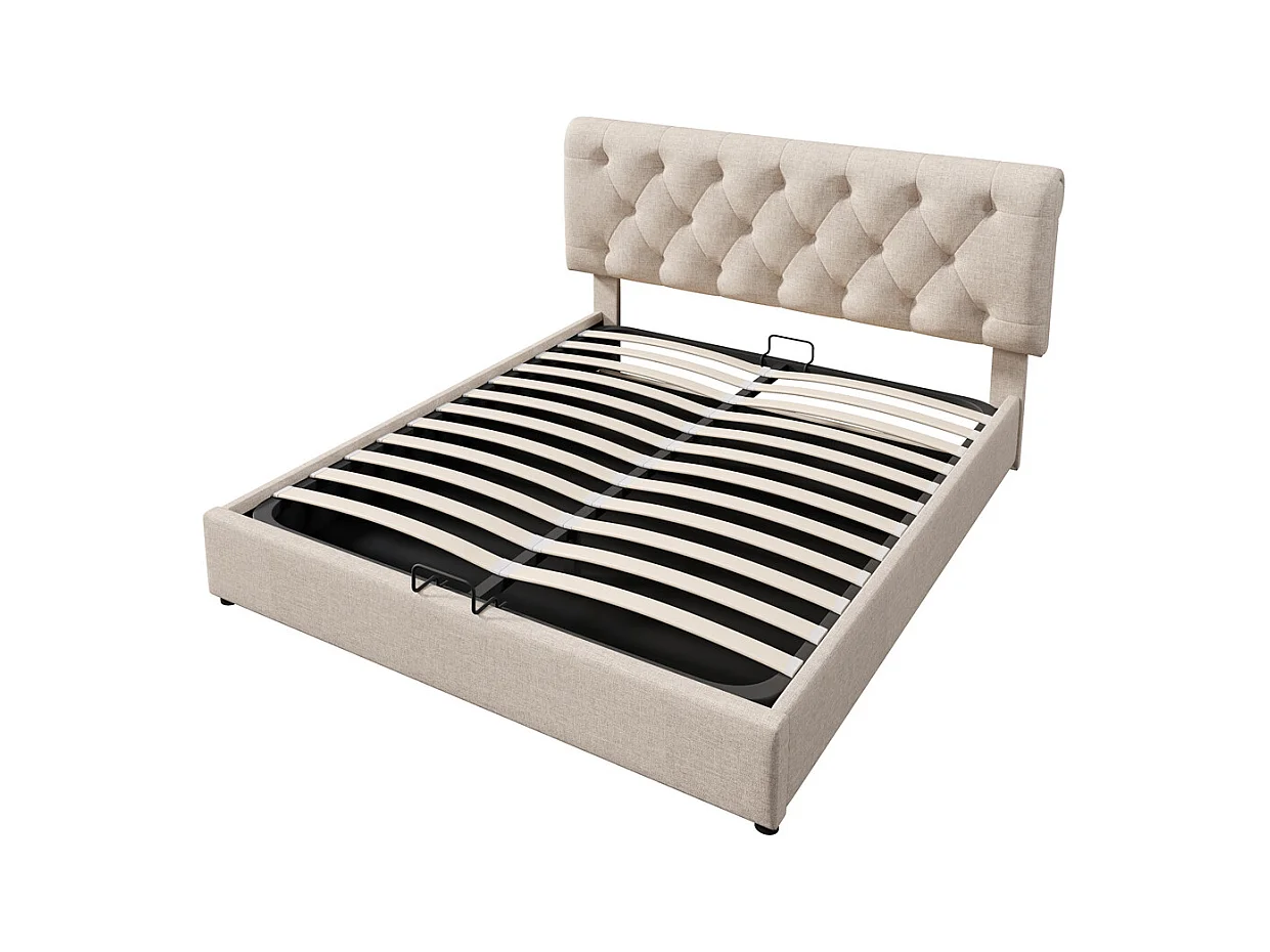 Lit adulte lit coffre lit 140x200 cm lit de rangement lit rembourré hydraulique lit en métal lit double lin gris clair