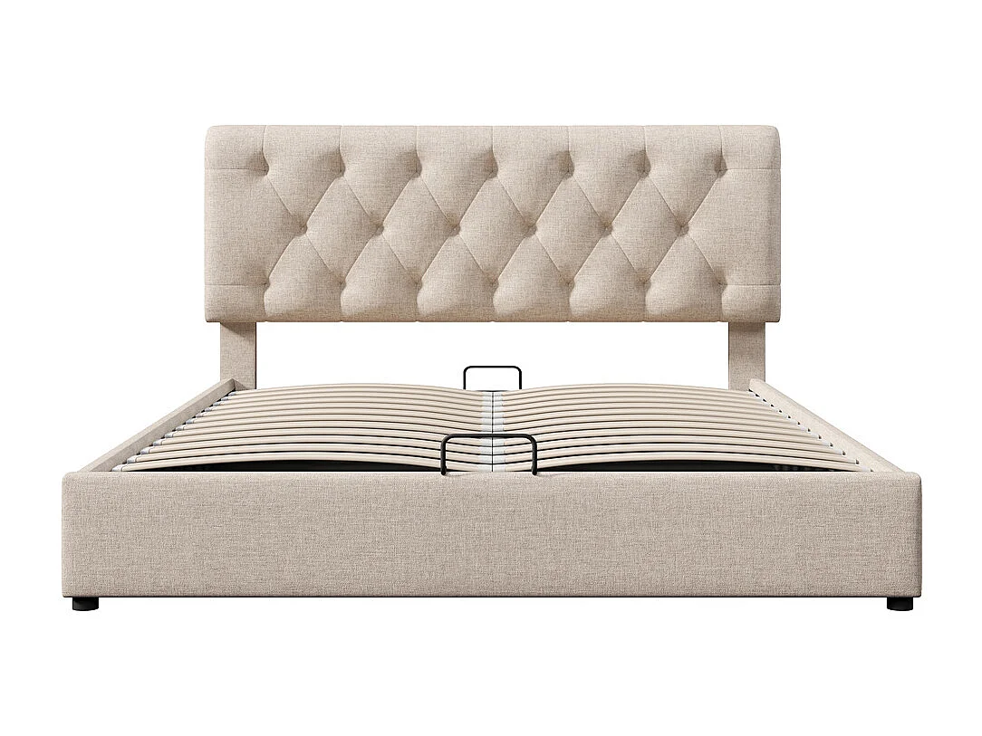 Lit adulte lit coffre lit 140x200 cm lit de rangement lit rembourré hydraulique lit en métal lit double lin gris clair