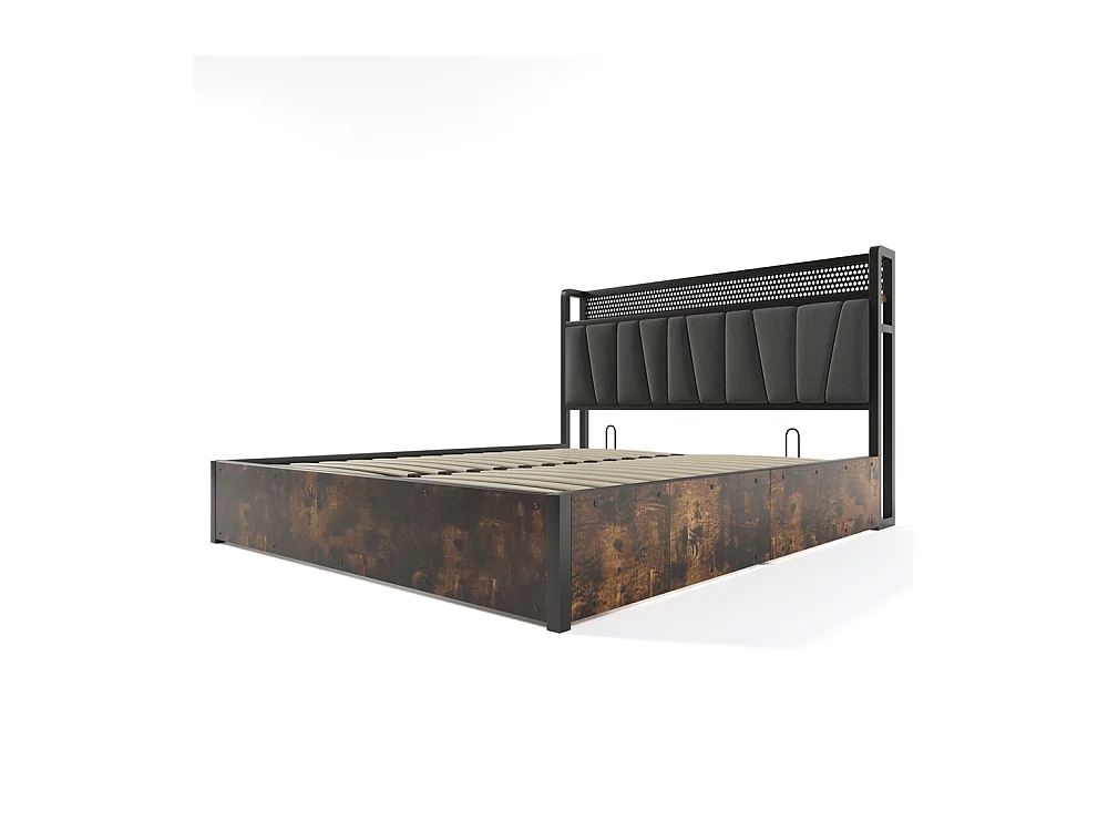 Volwassen bed 180x200 cm bed houten lattenbodem led verlichting metalen bed tweepersoonsbed grijs linnen