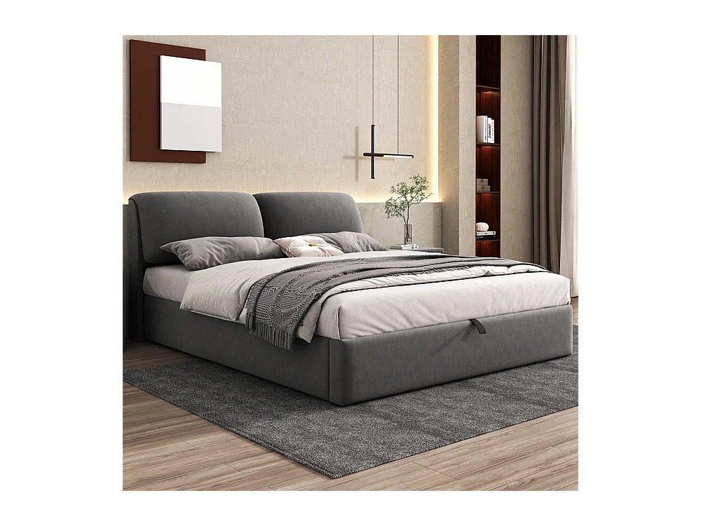 lit rembourré hydraulique 180x200 cm, lit de rangement avec sommier à lattes et trois tiroirs, velours, gris, sans matelas
