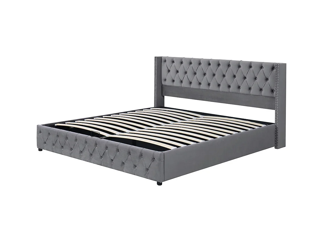 Volwassen bed opbergbed hydraulisch gestoffeerd bed opbergbed 140x190 cm bed metalen bed tweepersoonsbed grijs fluweel