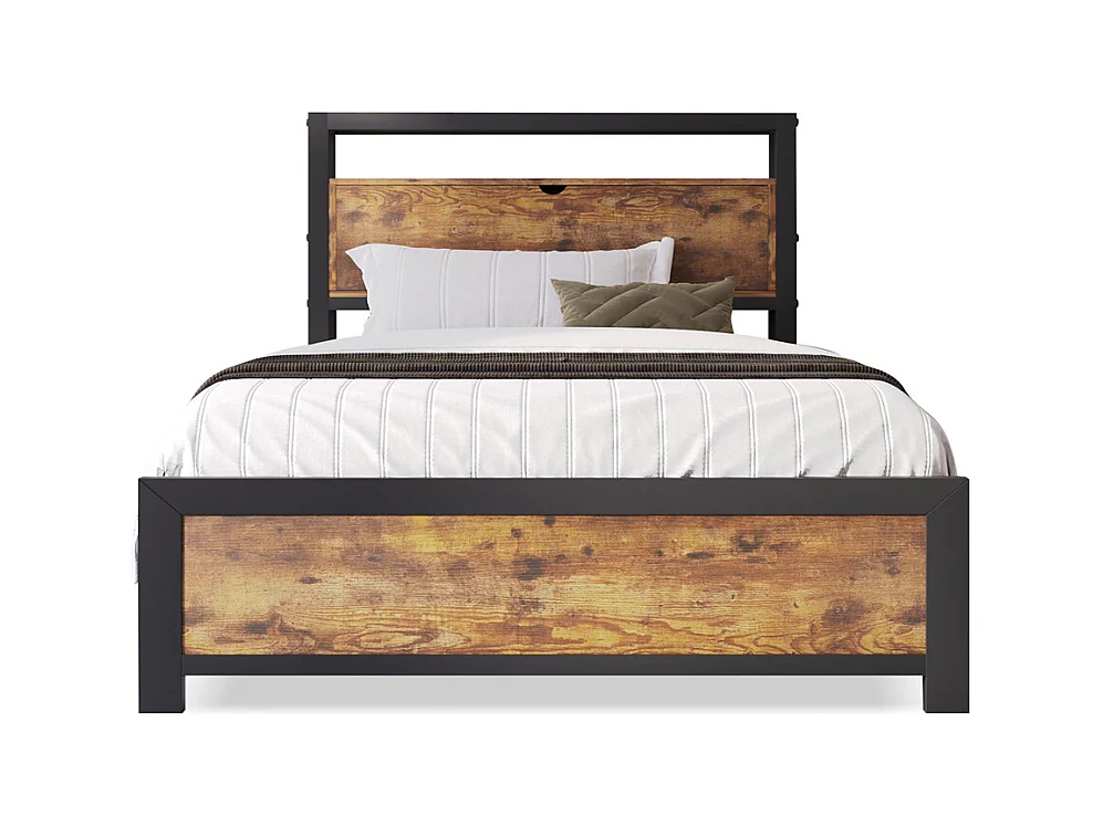 Lit adulte lit 90x200 cm lit tête de lit de rangement lit sommier à lattes lit en métal Single métal+mdf Neutral