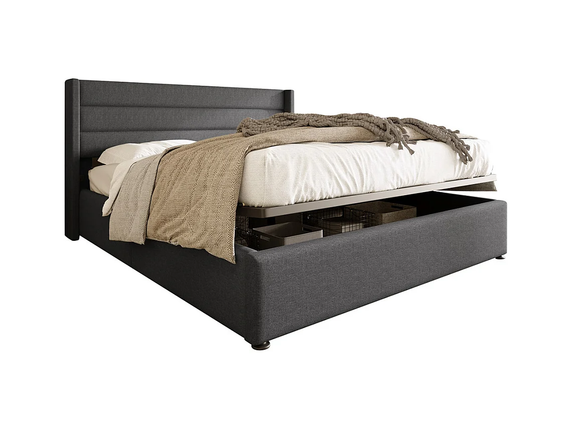lit rembourré hydraulique lit coffre 180x200 cm lit de rangement lit sommier à lattes en bois lit en métal lit double lin gris