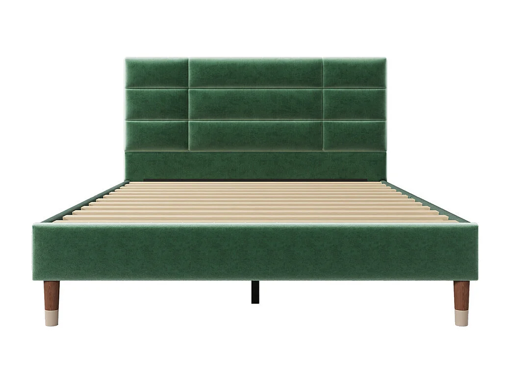 Lit adulte lit 140x200 cm lit rembourré lit sommier à lattes lit double velours vert