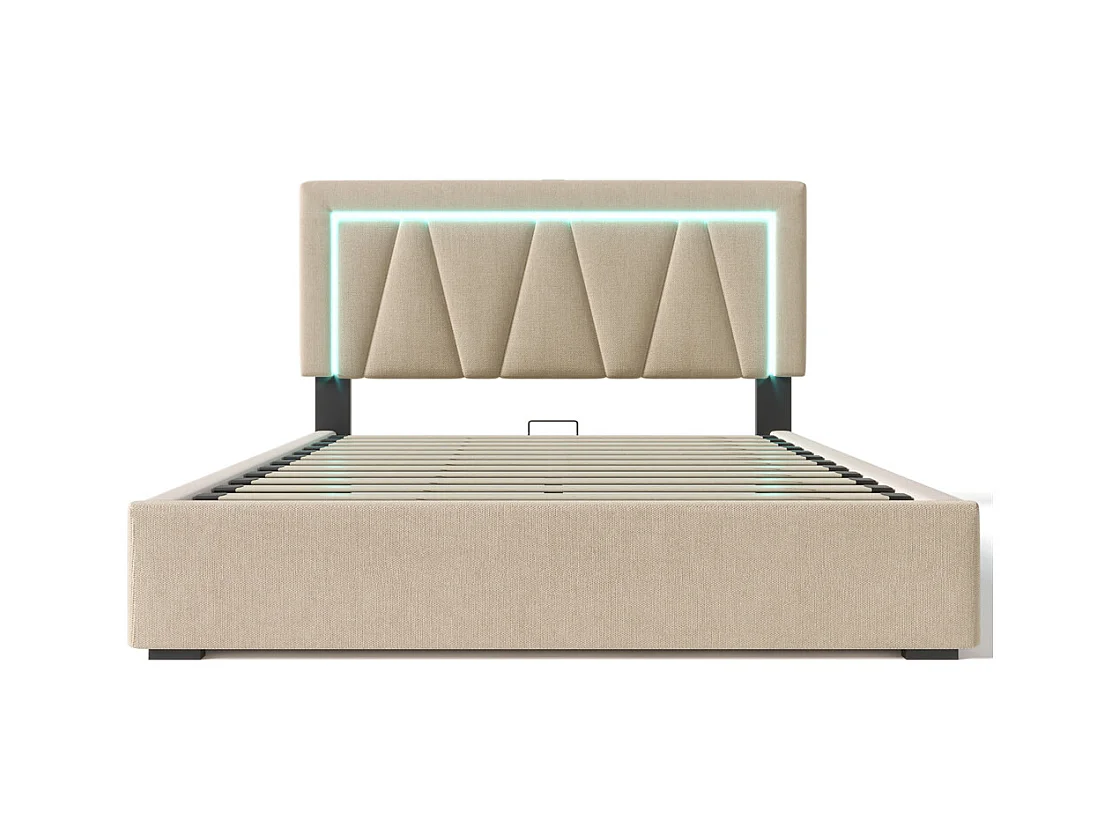 Gestoffeerd bed met opbergruimte 160x200 cm opbergbed led-verlichting met usb type c oplaadfunctie tweepersoonsbed beige linnen