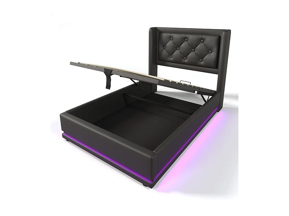 Lit adulte lit 90x200 cm lit rembourré hydraulique lit de rangement Single avec fonction de charge usb type-c tête de lit pu noir