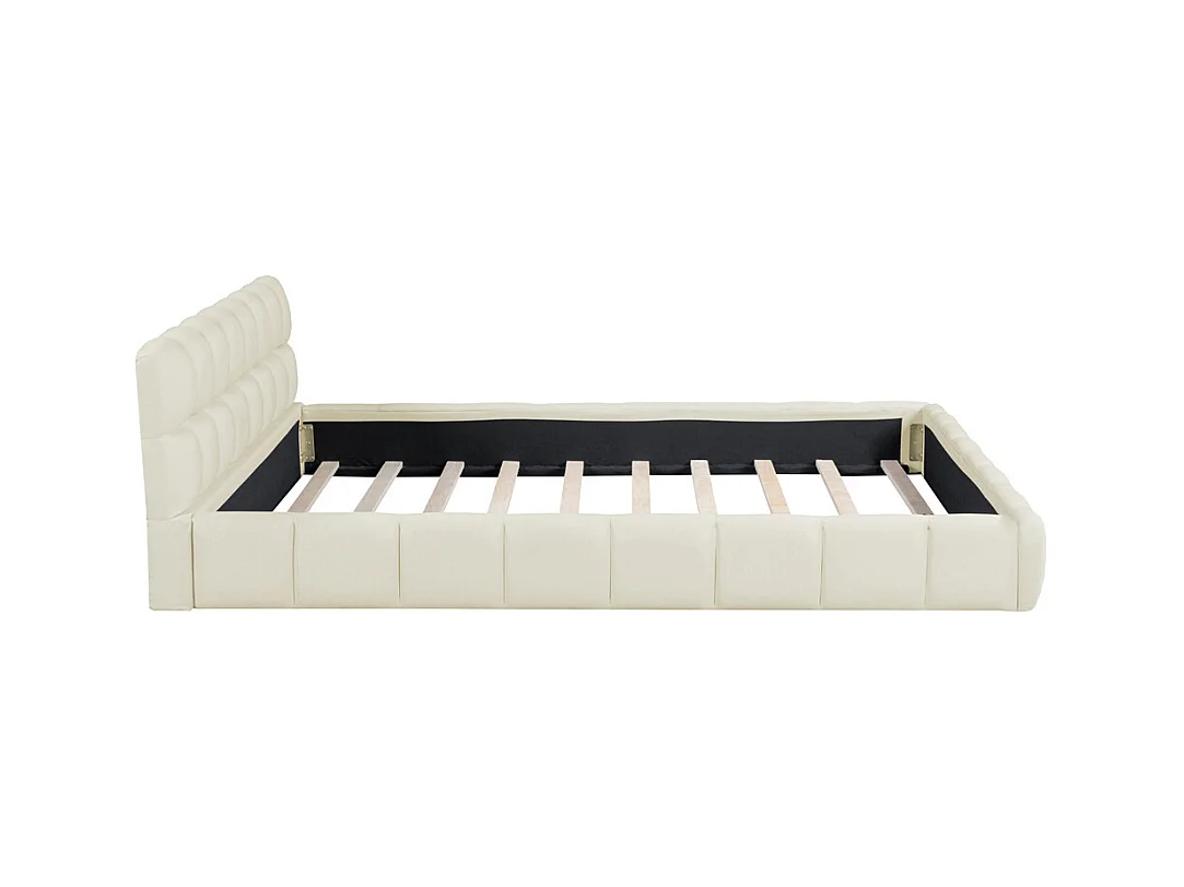 Volwassen bed 140x190 cm gestoffeerd bed met lattenbodem tweepersoonsbed beige linnen