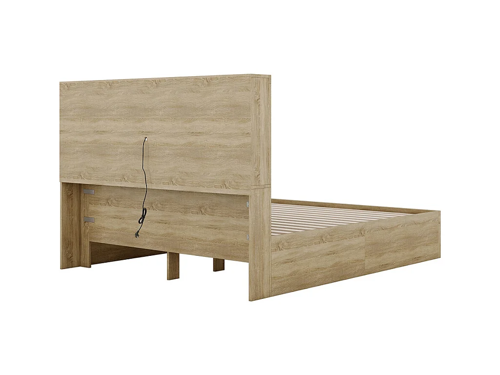 Volwassen bed 160x200 cm met twee lades met opbergruimte hoofdbord tweepersoonsbed spaanplaat Neutraal