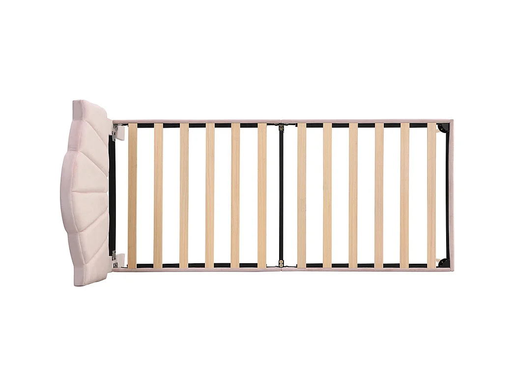 Lit rembourré Single 90x200 cm avec sommier à lattes - tête de lit réglable - tissu en velours - rose