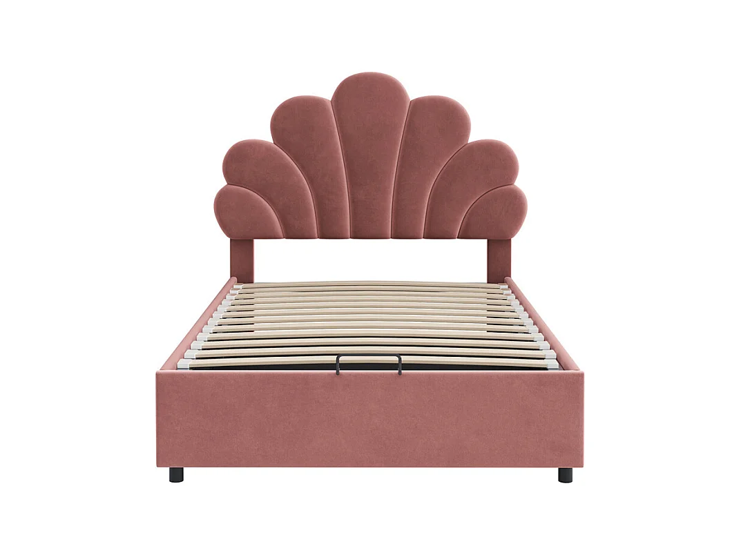 Lit adulte lit coffre lit 90x200 cm lit de rangement lit rembourré hydraulique lit cadre à lamelles Single velours rose