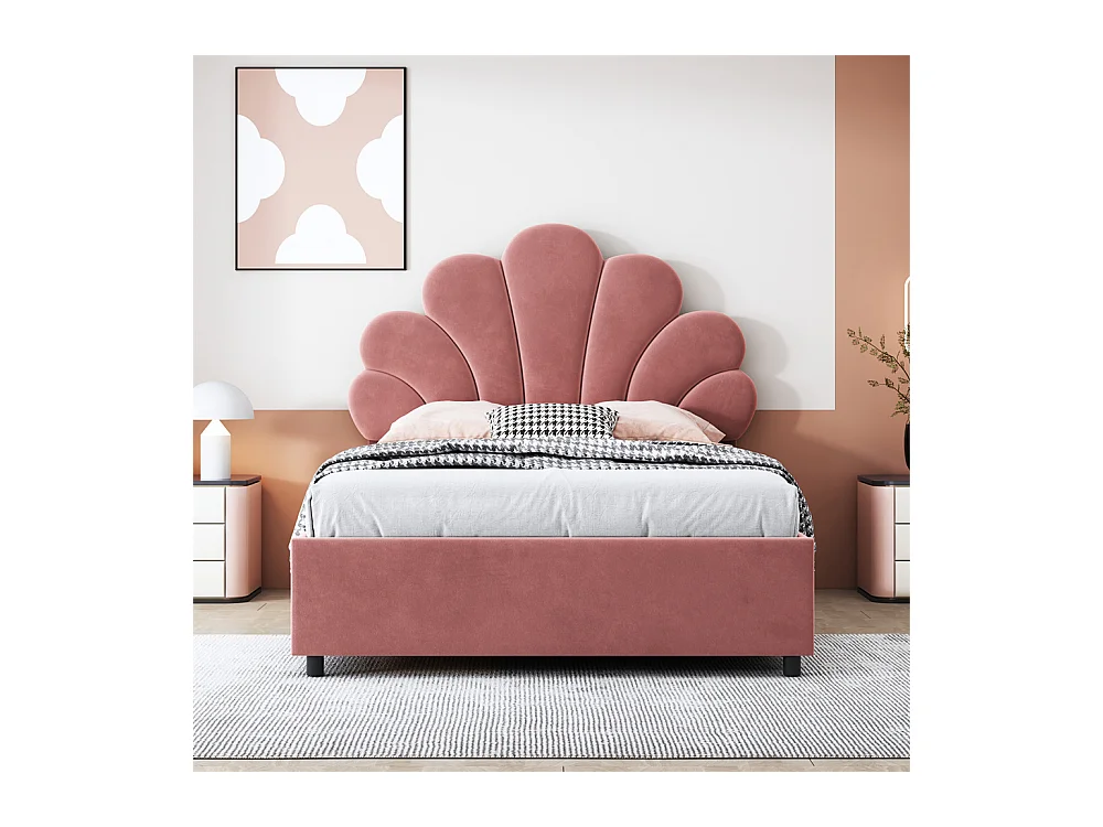 Lit adulte lit coffre lit 90x200 cm lit de rangement lit rembourré hydraulique lit cadre à lamelles Single velours rose