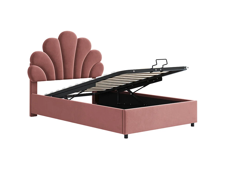 Lit adulte lit coffre lit 90x200 cm lit de rangement lit rembourré hydraulique lit cadre à lamelles Single velours rose