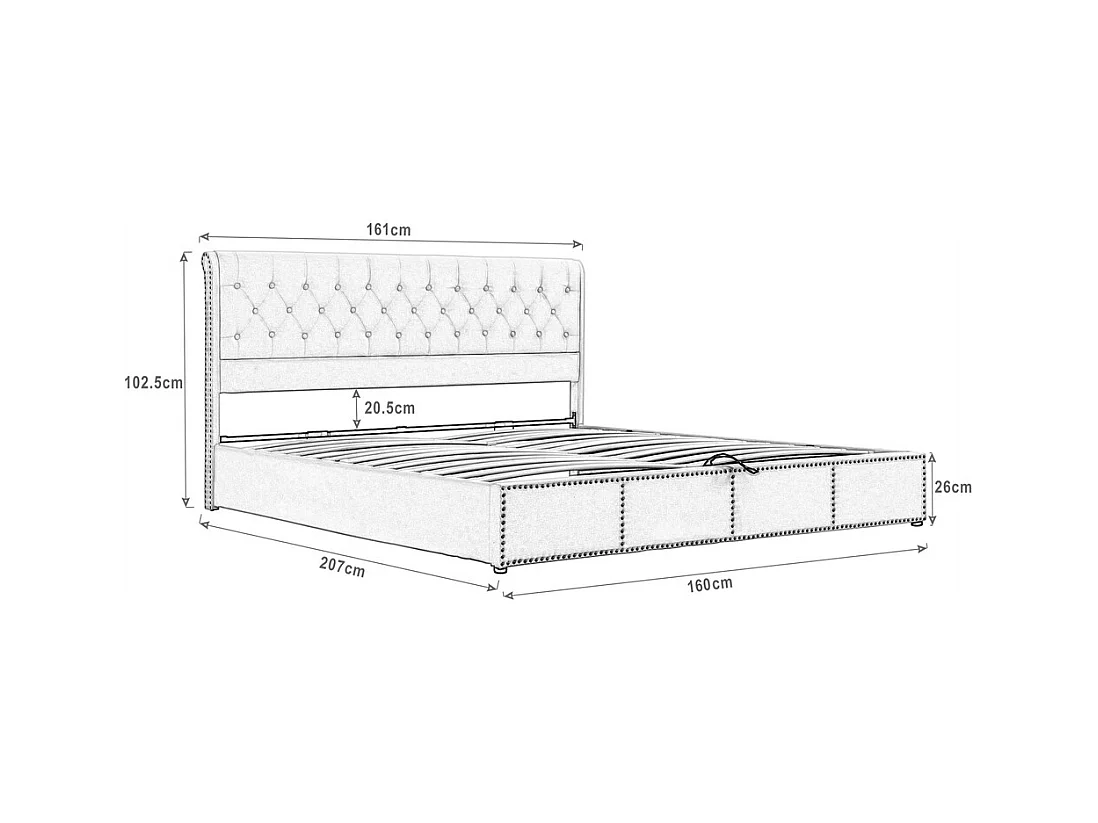 Lit adulte lit coffre lit 160x200 cm lit de rangement lit rembourré hydraulique velours gris